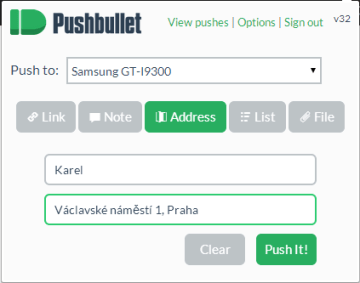 Odeslání adresy z prohlížeče