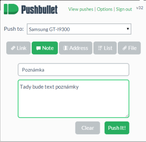 Odeslání poznámky z prohlížeče