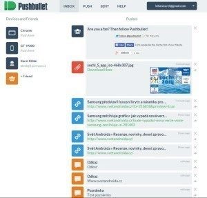 Webové rozhraní aplikace Pushbullet
