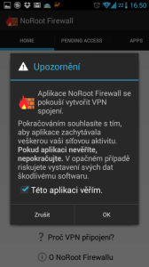 S vytvořením VPN je nutné souhlasit