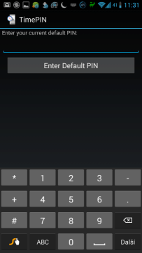Zadání PINu pro vstup do aplikace