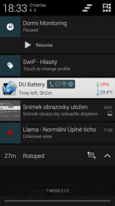 Ovládání chůvičky přes notifikační lištu