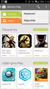 Nastavení a nápověda ve starém Obchodě Play