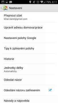 Mapy: možnosti nastavení