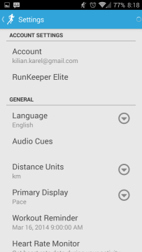 Runkeeper: možnosti nastavení