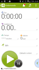 Endomondo Sports Tracker: úvodní obrazovka