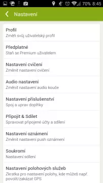 Endomondo Sports Tracker: možnosti nastavení