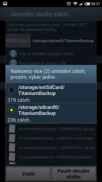 Aplikace našla dvě složky se zálohami