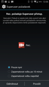 Rec. (Screen Recorder) vyžaduje k fungování práva roota