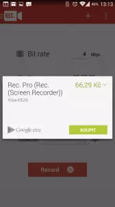 Placená verze aplikace Rec. (Screen Recorder)