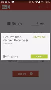 Placená verze aplikace Rec. (Screen Recorder)