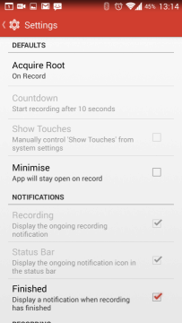 Možnosti nastavení aplikace Rec. (Screen Recorder)