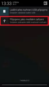 Připojeno jako mediální zařízení