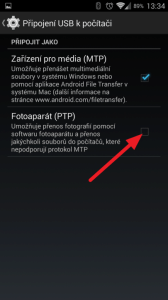 Přepnout volbu ze Zařízení pro média (MTP)