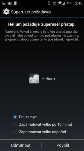 Helium testuje práva roota