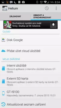 Výběr úložiště se zálohou