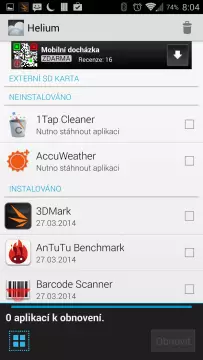 Výběr aplikací k obnovení
