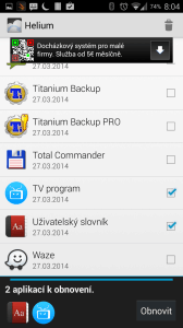 Výběr aplikací k obnovení