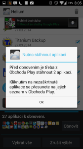 Před obnovením je nutné stáhnout chybějící aplikace