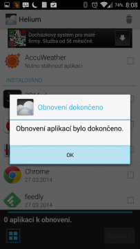 Obnova aplikací byla dokončena