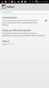 Možnosti nastavení aplikace Helium