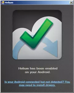 Desktopová aplikace Helium - telefon je detekován