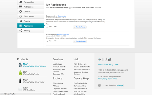 Fitbit Flex webové rozhraní aplikace