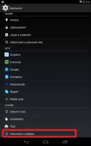 V nastavení jděte do sekce Info o telefonu/tabletu