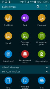 Samsung Galaxy S5 nastavení tabulka