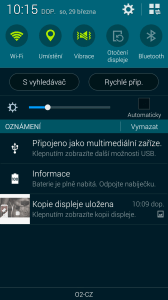 Samsung Galaxy S5 notifikační lišta