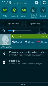 Samsung Galaxy S5 widget v notifikační liště