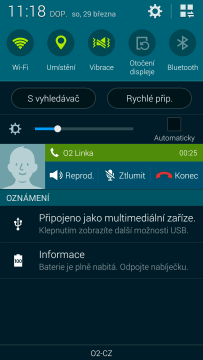 Samsung Galaxy S5 widget v notifikační liště