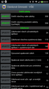 Zálohování všech uživatelských aplikací + systémových dat
