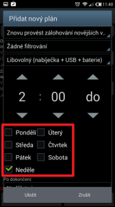 Výběr dnů, kdy má automatická záloha probíhat