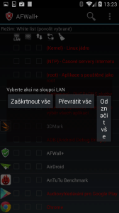 Výběr akce na sloupci