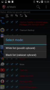 Ve výchozím stavu program běží v režimu White list,