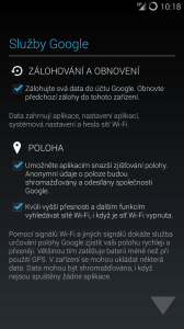 Zálohování a obnovení dat do/z účtu Google a povolení přístupu k poloze