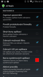 Možnosti nastavení AFWall+