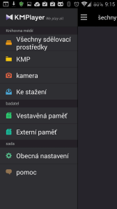 Levý panel s hlavní nabídkou