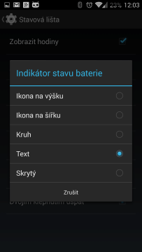 Nastavení indikátoru stavu baterie
