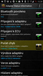 Adapter status: zjištěna jedna chyba