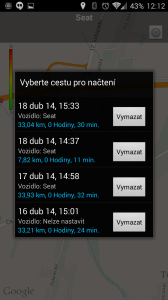 Výběr trasy k zobrazení