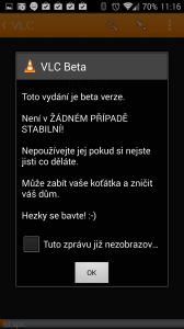 VLC for Android Beta: úvodní varování