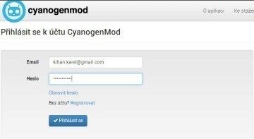 Přihlášení k účtu CyanogenMod