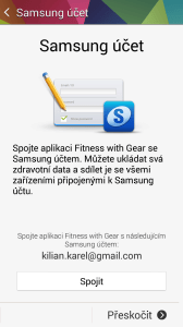 Propojení aplikace s účtem Samsung