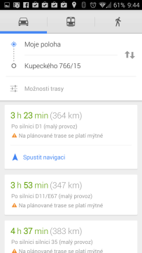 Mapy Google: výběr trasy k cíli