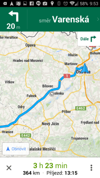 Mapy Google: náhled trasy