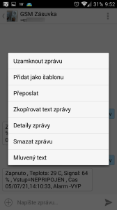 Kontextová nabídka zprávy