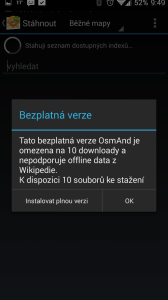 OsmAnd Mapy a Navigace: omezení bezplatné verze