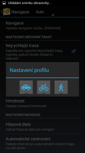 OsmAnd Mapy a Navigace: nastavení profilu